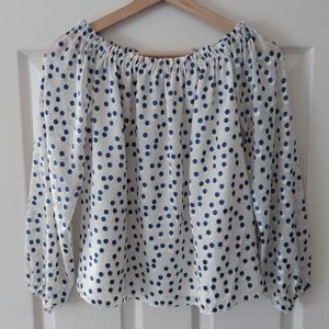 Lilly Pulitzer Blue Polka Dot Off The Shoulder Lou Lou Top Blouse Size XS